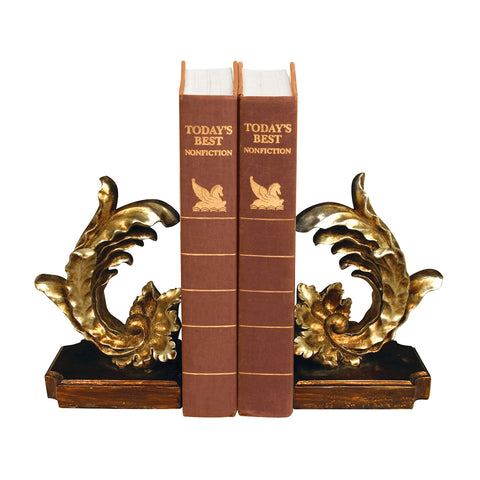 Pair Of Cresting Vintage Floral Leaf Bookends