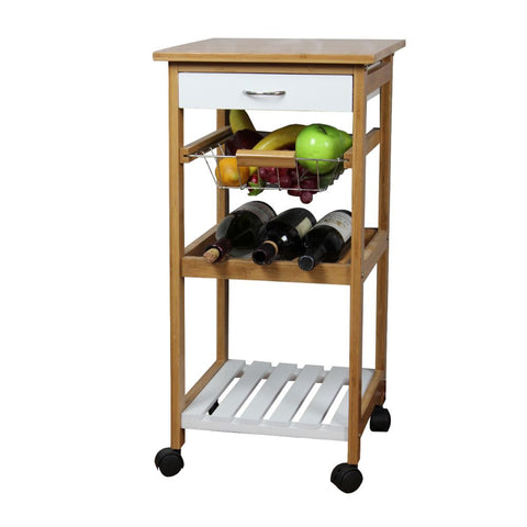 The Urban Port Natural White Kitchen Trolley By Urban Port