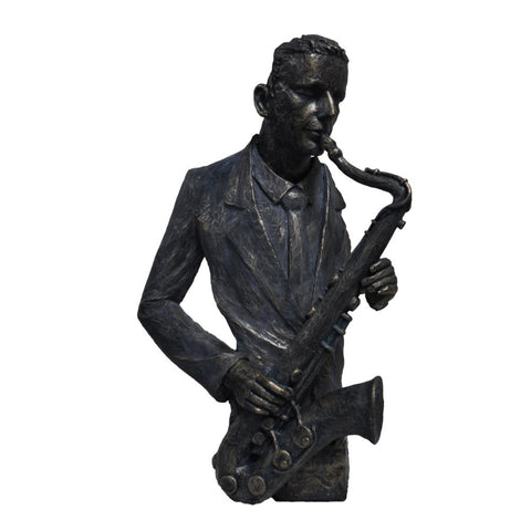 The Urban Port Saxophone Player Statue Sculpture in Patina Black Finish by Urban Port