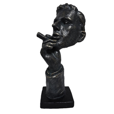 The Urban Port Man with Cigar Statue Sculpture in Patina Black Finish by Urban Port