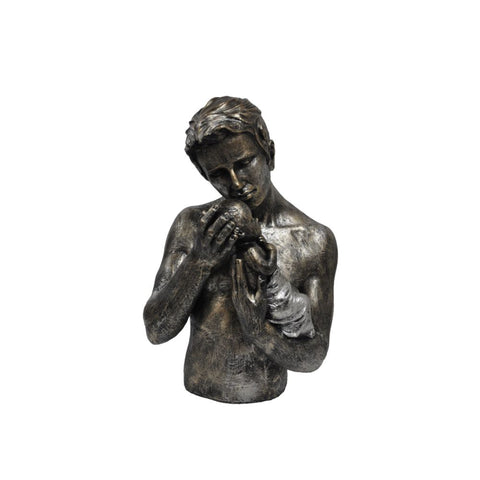 The Urban Port Man Holding Child Statue Sculpture in Patina Black Finish by Urban Port