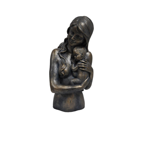 The Urban Port Women Holding Child Statue Sculpture in Patina Black Finish by Urban Port