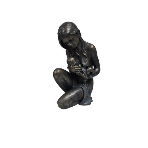 The Urban Port Sitting Women Holding Child Statue Sculpture in Patina Black Finish by Urban Port