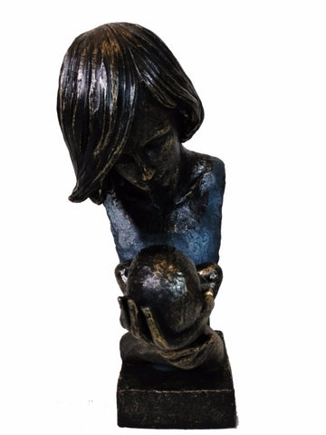 The Urban Port Women Holding Baby in Loving Hands Bust Sculpture in Patina Finish by Urban Port