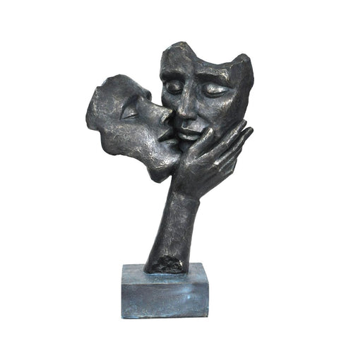The Urban Port Kissing Couple Faces Sculpture in Patina Black Finish by Urban Port