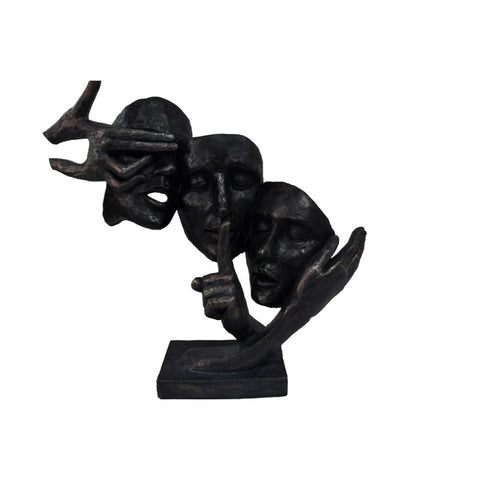 The Urban Port Unique Men Women Masks Sculpture in Patina Black Finish by Urban Port