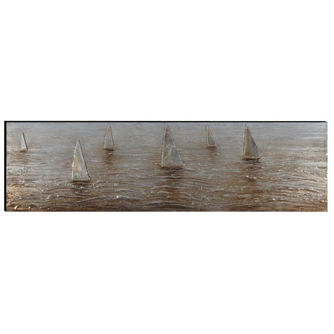 The Urban Port Pleasingly Sailing Boats Wooden Wall Art Decor, Multicolor
