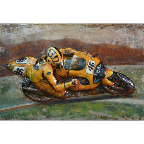 The Urban Port Team 46 Yellow Sports Bike Iron Wall decor by Urban Port