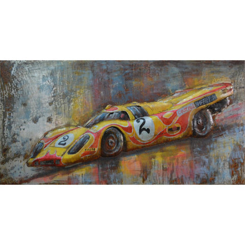 The Urban Port Fairy Yellow Red Number 2 Sport Car Wall decor in Iron by Urban Port