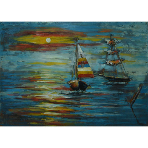 The Urban Port Sunset Sailboat Nautical Metal Wall decor by Urban Port