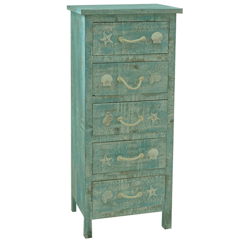 Crestview Seaside Aqua 5 Drawer Tall Chest CVFZR1007