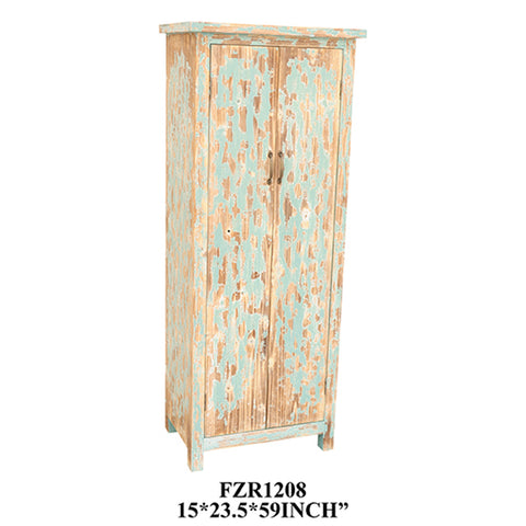 Crestview Dawson Creek Weathered Oak and Cyan Tall 2 Door Cabinet CVFZR1208