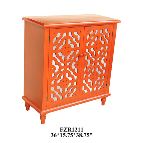 Crestview Tangerine Orange 2 Door Mirrored Cabinet CVFZR1211