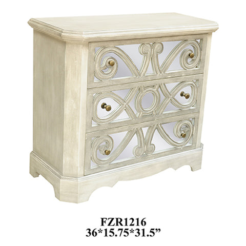 Crestview Ashlynn Chalky Grey 3 Drawer Mirrored Chest CVFZR1216