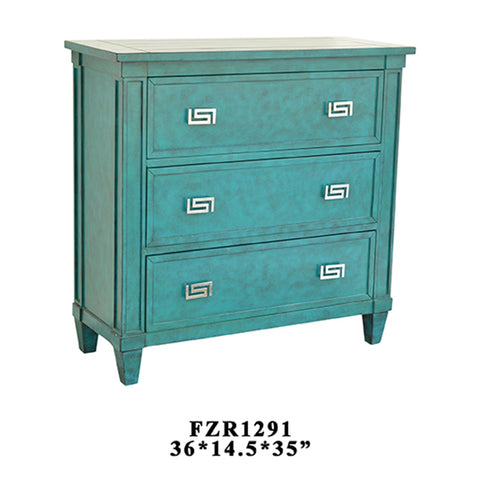 Crestview Priscilla 3 Drawer Turquoise Chest CVFZR1291