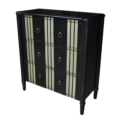 Crestview Beverly Black and Gold Striped 3 Drawer Chest CVFZR1447