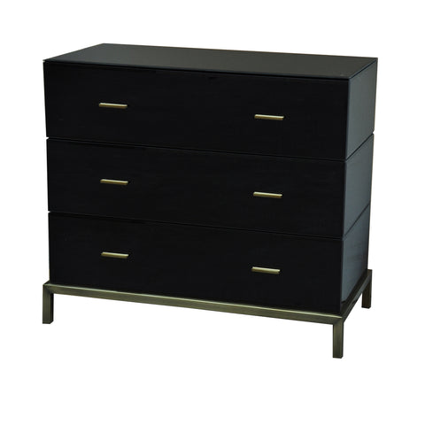 Crestview Mercury Black Glass and Antique Brass 3 Drawer Chest CVFZR1471