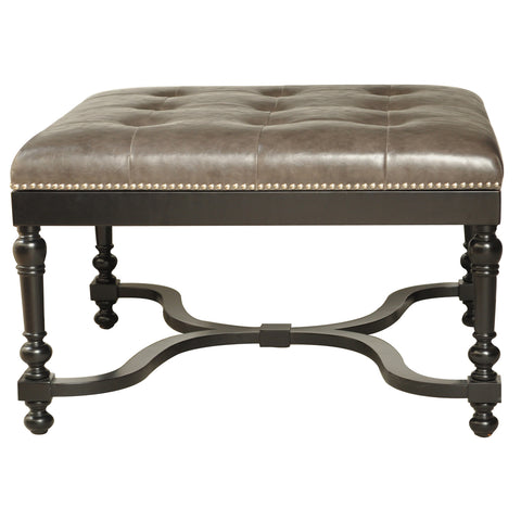 Crestview Camden Grey Leather Ottoman w/ Nailhead Trim CVFZR722