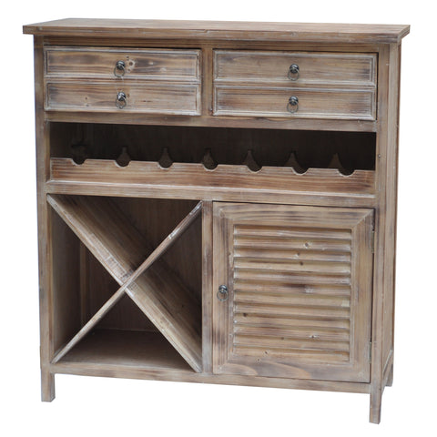 Crestview Jackson 2 Drawer Weathered Oak Wine Cabinet CVFZR756