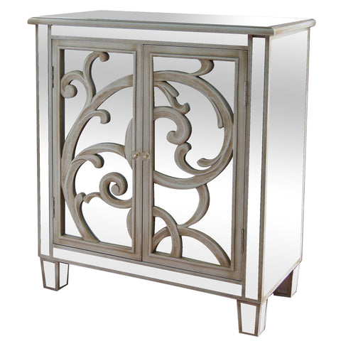 Crestview La Salle White Scroll and Mirror 2 Door Cabinet CVFZR868