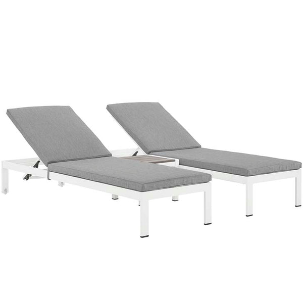 Shore 3 Piece Outdoor Patio Aluminum Chaise with Cushions
