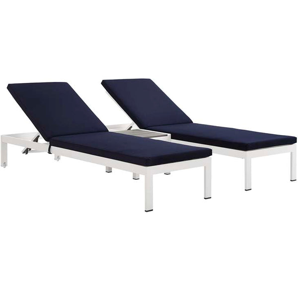 Shore 3 Piece Outdoor Patio Aluminum Chaise with Cushions