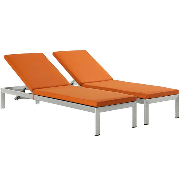 Shore Set of 2 Outdoor Patio Aluminum Chaise with Cushions