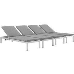 Shore Set of 4 Outdoor Patio Aluminum Chaise with Cushions