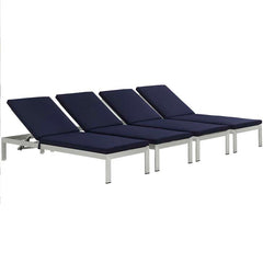 Shore Set of 4 Outdoor Patio Aluminum Chaise with Cushions