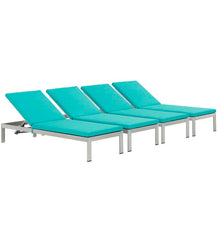 Shore Set of 4 Outdoor Patio Aluminum Chaise with Cushions