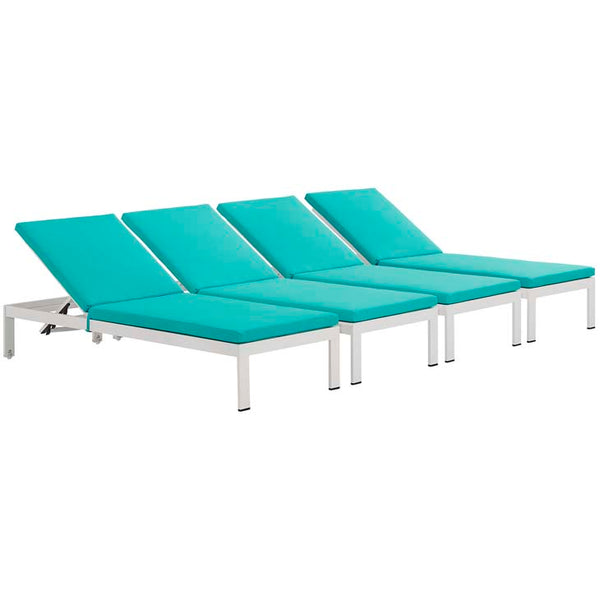 Shore Set of 4 Outdoor Patio Aluminum Chaise with Cushions