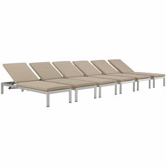 Shore Set of 6 Outdoor Patio Aluminum Chaise with Cushions