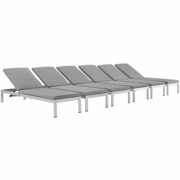 Shore Set of 6 Outdoor Patio Aluminum Chaise with Cushions