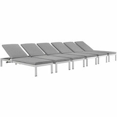 Shore Set of 6 Outdoor Patio Aluminum Chaise with Cushions