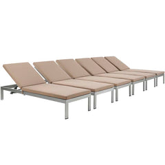 Shore Set of 6 Outdoor Patio Aluminum Chaise with Cushions