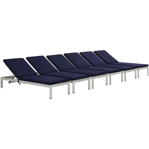 Shore Set of 6 Outdoor Patio Aluminum Chaise with Cushions