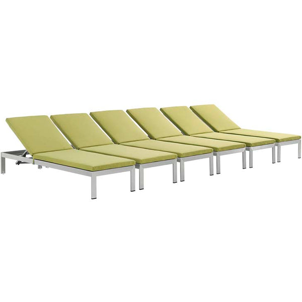 Shore Set of 6 Outdoor Patio Aluminum Chaise with Cushions