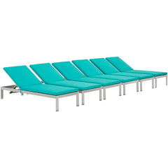 Shore Set of 6 Outdoor Patio Aluminum Chaise with Cushions
