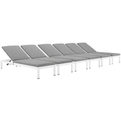 Shore Set of 6 Outdoor Patio Aluminum Chaise with Cushions
