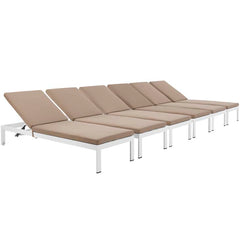 Shore Set of 6 Outdoor Patio Aluminum Chaise with Cushions