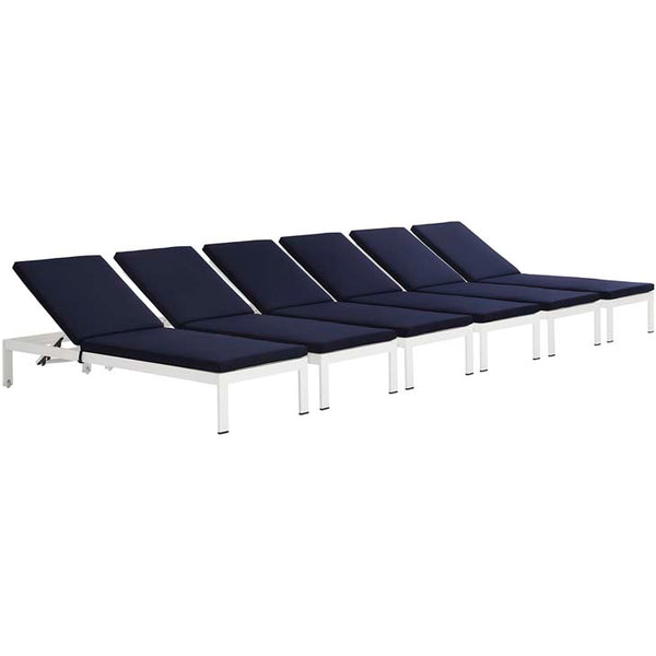 Shore Set of 6 Outdoor Patio Aluminum Chaise with Cushions