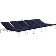 Shore Set of 6 Outdoor Patio Aluminum Chaise with Cushions