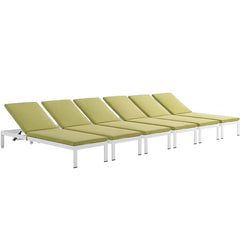 Shore Set of 6 Outdoor Patio Aluminum Chaise with Cushions