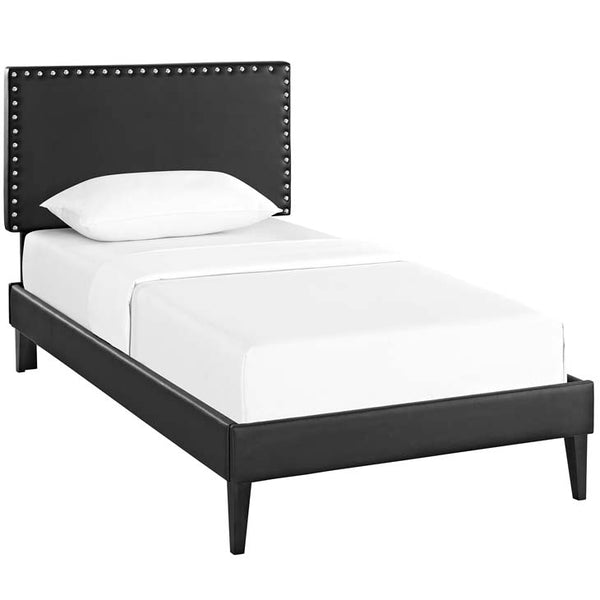 Phoebe Twin Vinyl Platform Bed with Squared Tapered Legs