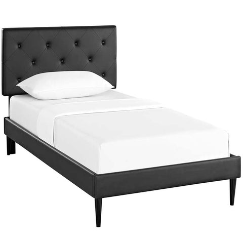 Terisa Twin Vinyl Platform Bed with Round Tapered Legs