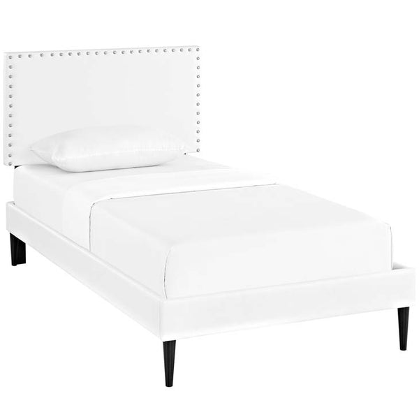 Phoebe Twin Vinyl Platform Bed with Round Tapered Legs