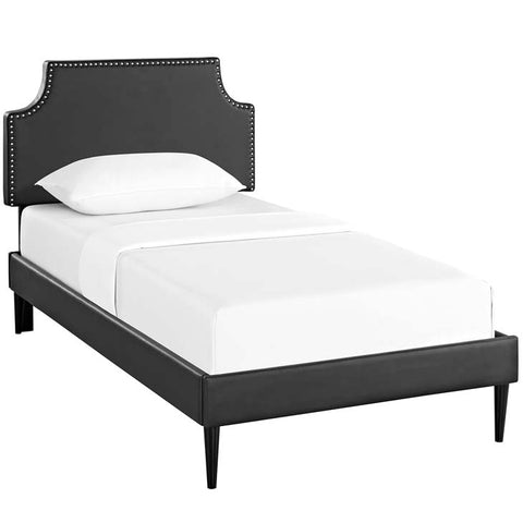 Laura Twin Vinyl Platform Bed with Round Tapered Legs