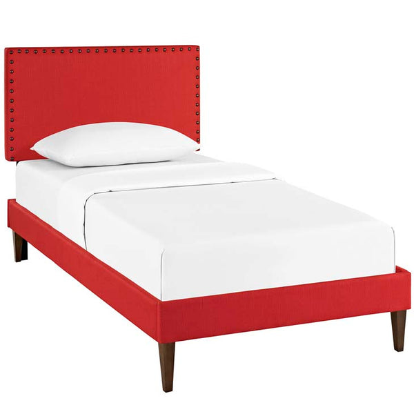 Phoebe Twin Fabric Platform Bed with Squared Tapered Legs