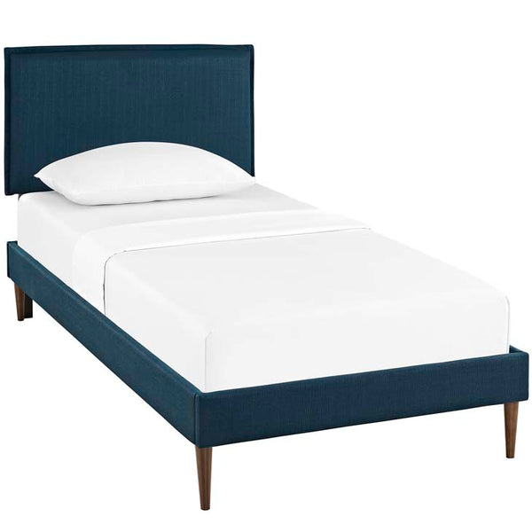 Camille Twin Fabric Platform Bed with Round Tapered Legs