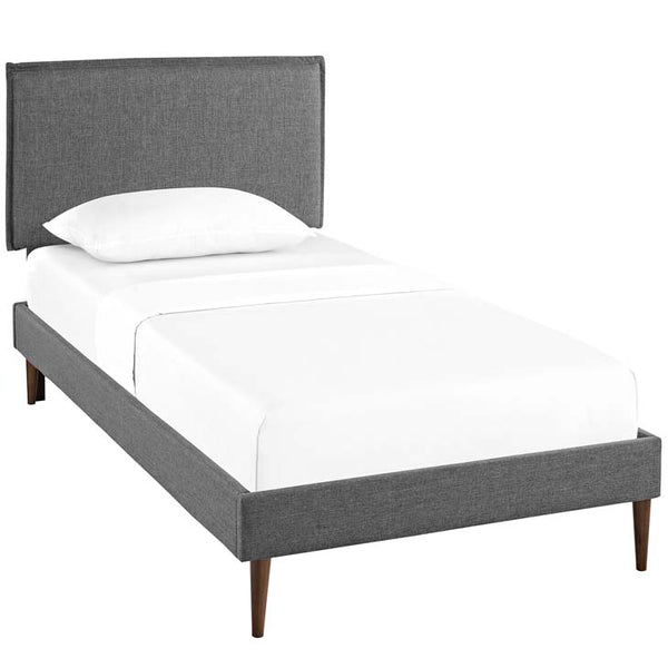 Camille Twin Fabric Platform Bed with Round Tapered Legs
